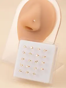 20 Pcs Copper Zirconia Nose Studs Set, Unisex Piercing Jewelry, Cool and Trendy Nasal Rings, Fashionable Nose Accessories, Body Piercings Set