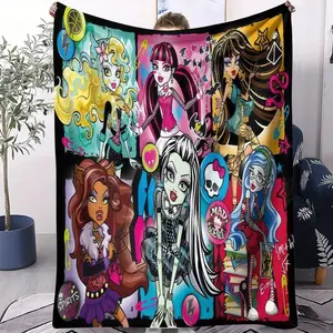 Monster High Ghouls Collage Flannel Blanket 2000s Retro Cartoon Characters Cozy Throw for Nostalgia Fans Iconic Ghoul Design Soft Flannel Comfort Durable Print Versatile Decor, Monsterhigh, Character Collage