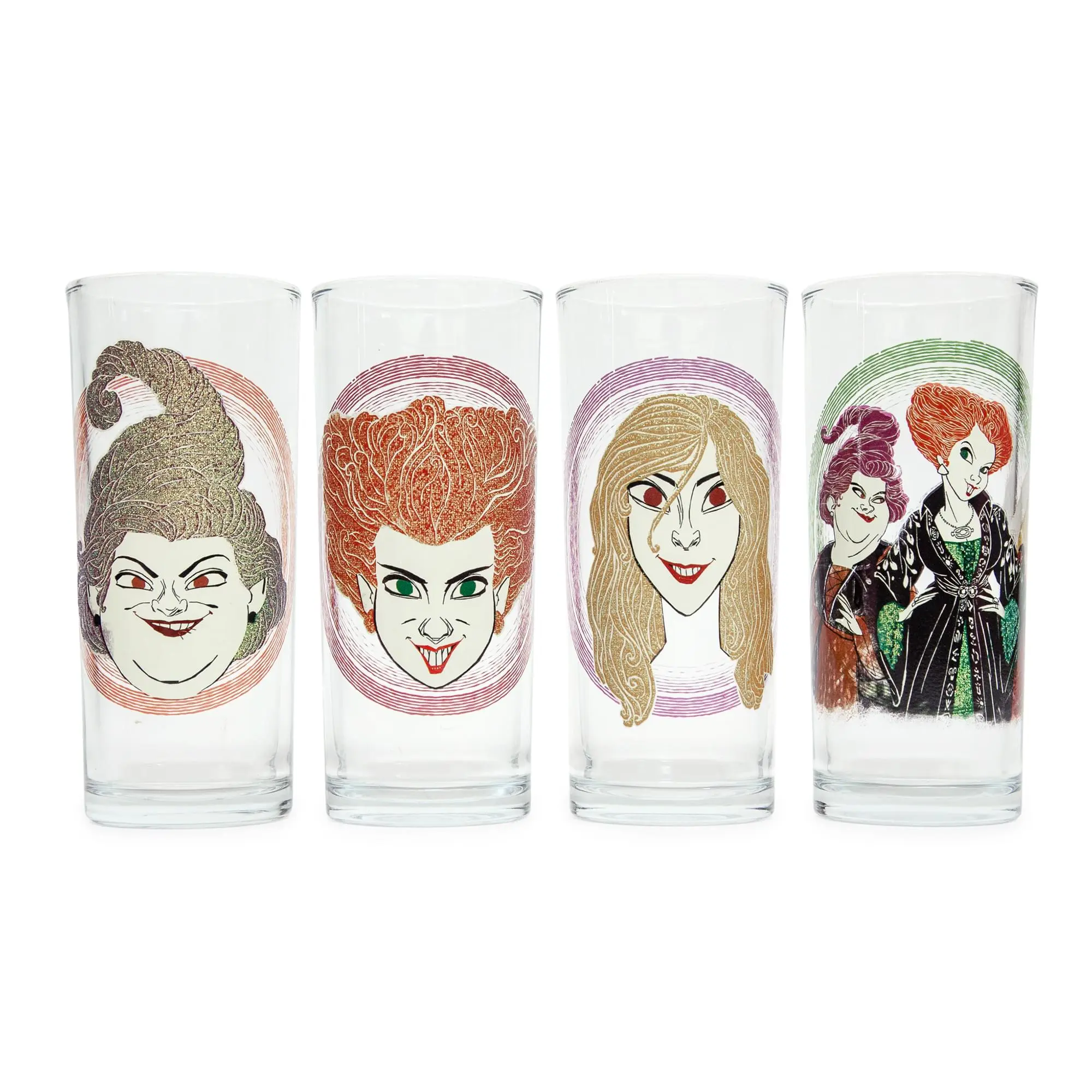 Disney Hocus Pocus Sanderson Sisters 10-oz Tumbler Glasses - Set of 4, Collectible Beverage Funny Glass Cup, Entertainment Drinkware Gear
