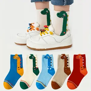 5 Pairs of Teenage Cartoon Dinosaur Socks - Breathable and Comfortable, Suitable Boys and Girls, All-Season Use