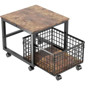 Heavy Duty Wooden Mini Rustic Fridge Stand with Storage, Mobile Refrigerator Table with Rolling Drawer Basket, Portable Mini Storage Cabinet for Kitchen, Bedroom, Office, 54 x 50 x 45.7 cm