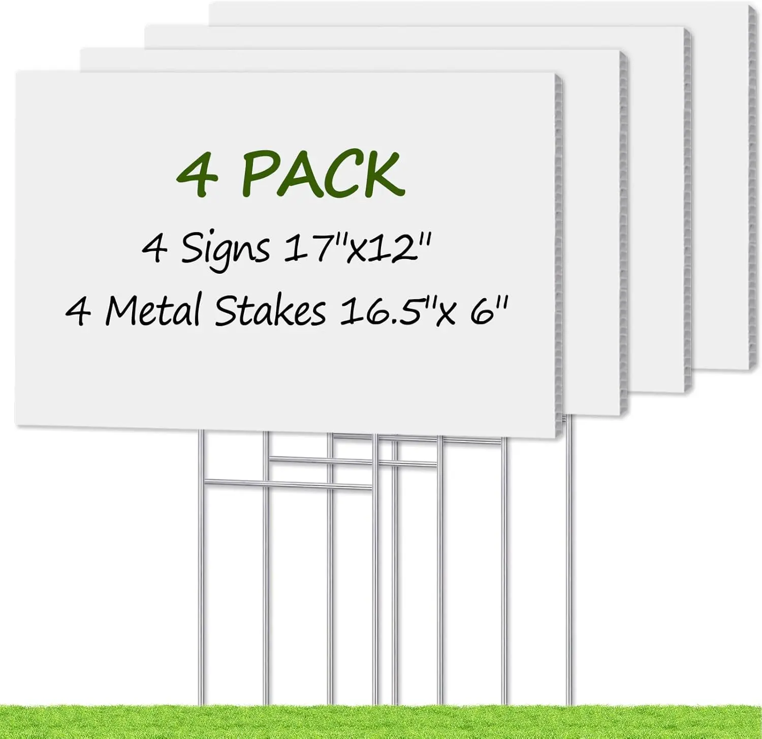 Home Improvement Garden Supplies 4-Pack 17x12 In Blank Corrugated Plastic Yard Signs Kit with Metal Stakes, Double-Sided Vinyl Stickers for Open House Outdoor Use