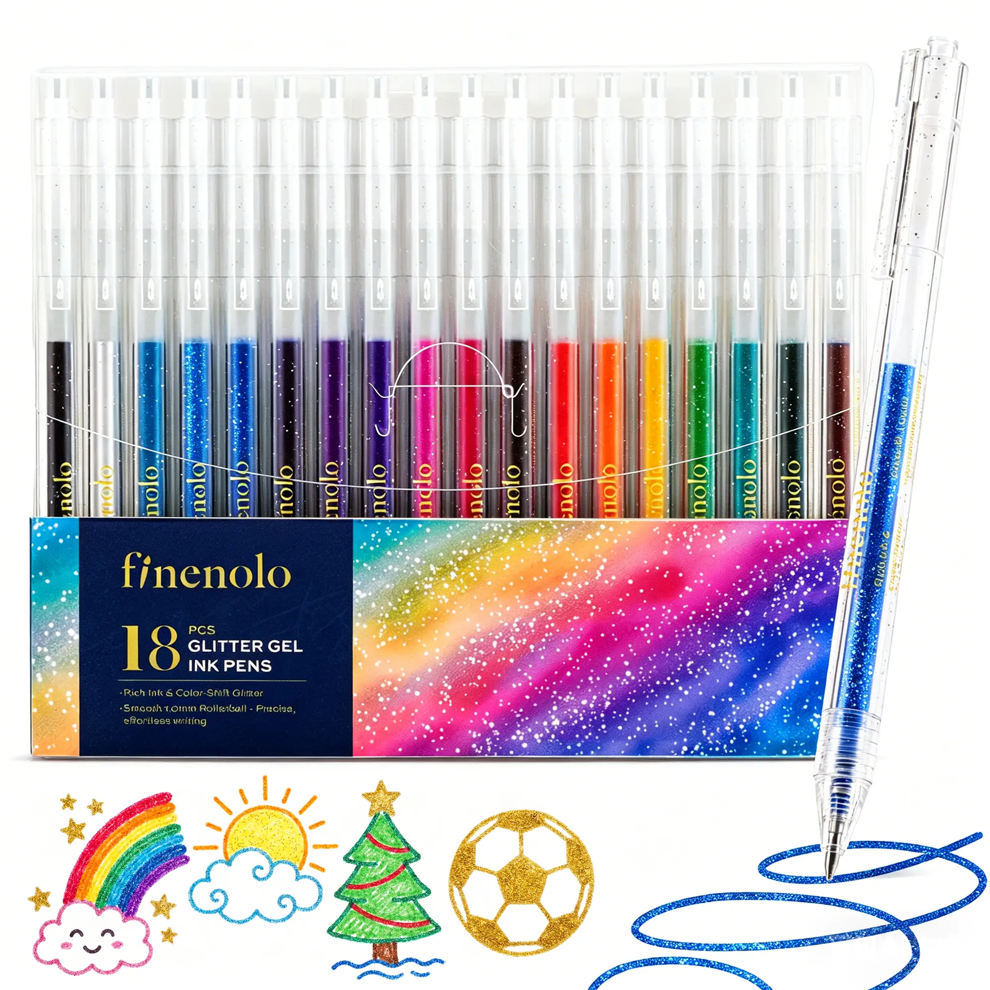 Finenolo Glitter Gel Pens Vibrant Sparkle Colored Retractable Sparkling Gel Pen Adult Coloring Books Drawing DealsforYouDays