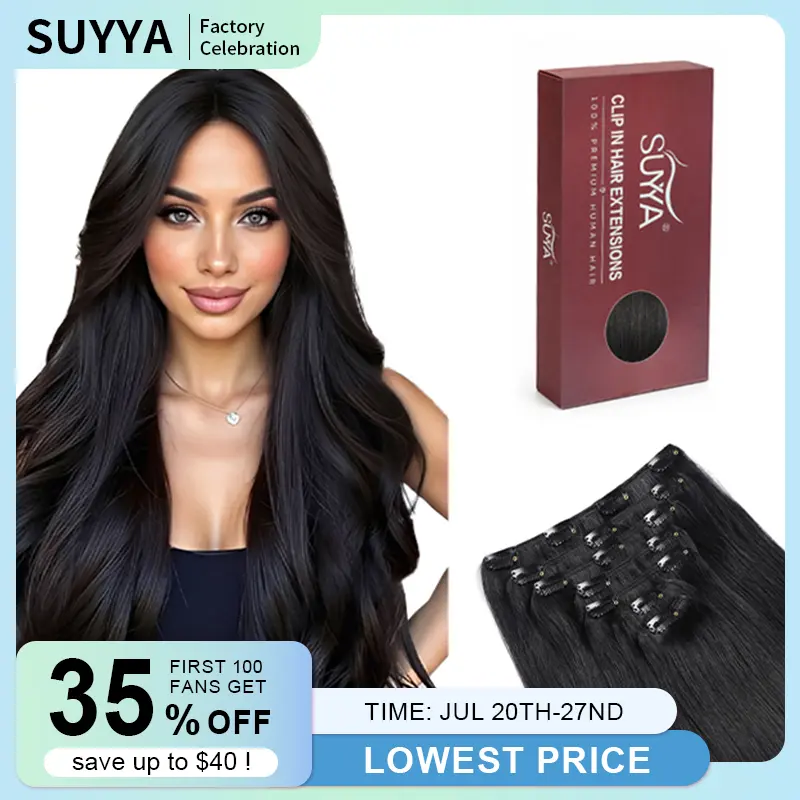 SUYYA Factory Celebration First 100 fans up to $40! wigs human hair extensions clip in 12-22 inches, multiple colors , comes with a free gift bundles  7 Pieces per Easy Care #DealsForYouDays
