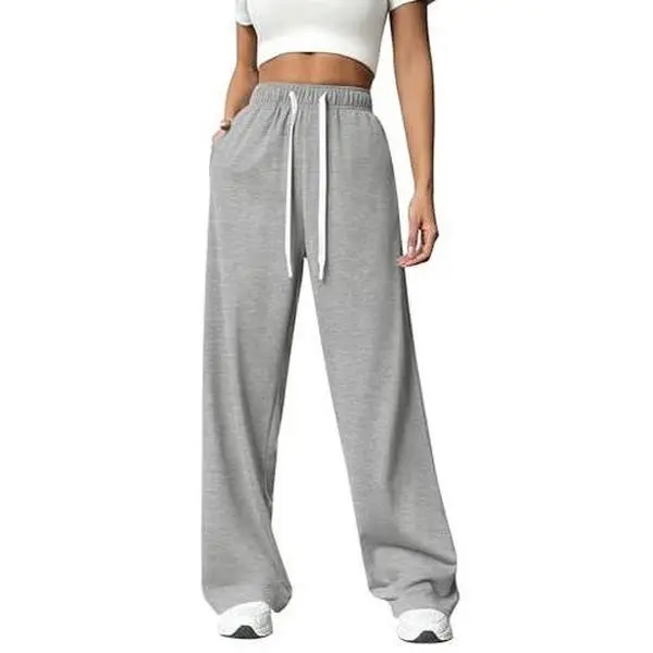 PINSPARK Wide Leg Sweat Pants for Womens High Waisted Baggy Sweatpants Casual Drawstring Workout Pants with Pockets springtok tiktokshopbacktoschool