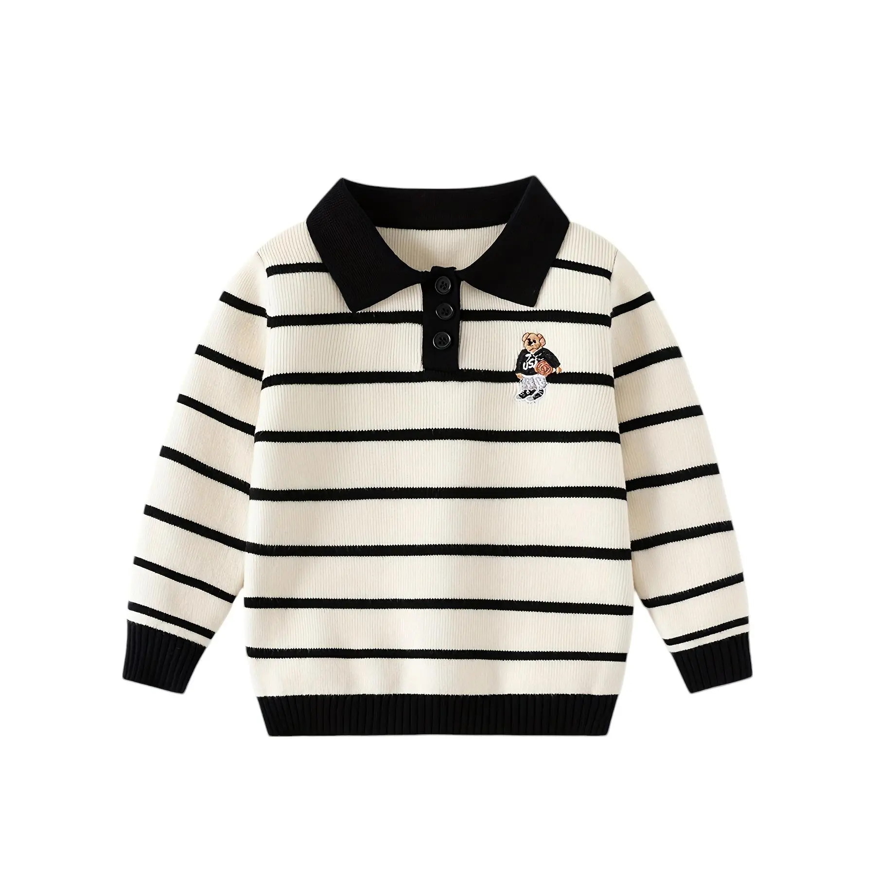 Kids' Sweater Children Autumn Winter Long-Sleeve T-Shirt Striped Turn Collar Shirts Korean Style Casual New Arrival