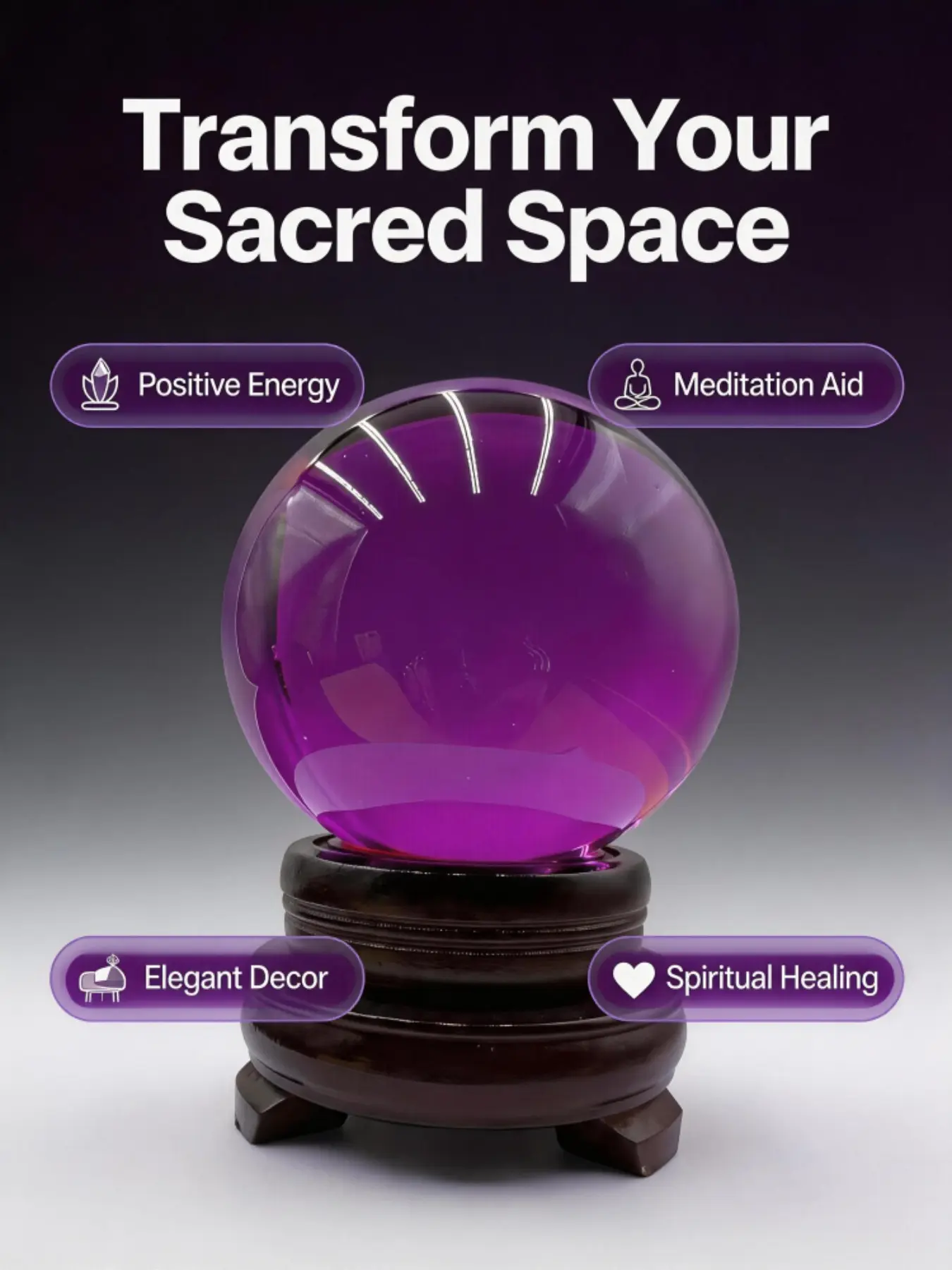 Purple Crystal Ball for Feng Shui & Meditation | Premium Spiritual Decor for Positive Energy | Crystal Ball for Reiki Practice, Altar & Sacred Space Decoration Home Ornaments Decoration Items