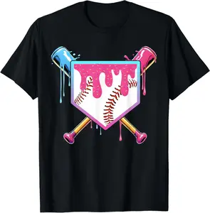 Baseball Drip for Boys Ice Cream Drip Youth Boys Baseball T-Shirt - Cotton Fabric Youth Boys Girl T-shirt