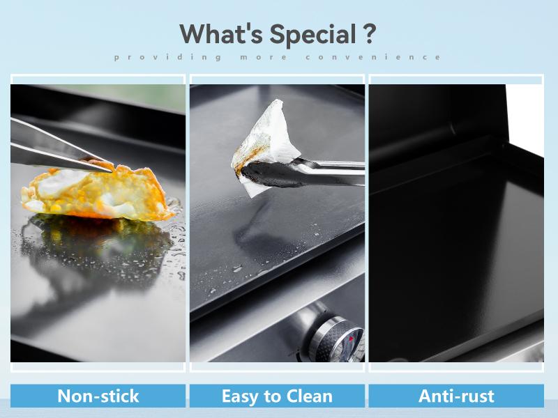 PHI VILLA 22" Flat Top Grill with Lid, Ceramic Coated Cast Iron Griddle, 3-Burner Portable Tabletop Gas Griddle, 24,000 BTU Barbecue Bbq Stainless Steel