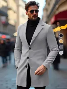 Men's Plain Woven Fabric Casual Business Windbreaker Jacket, Long Sleeve Fitted Coat for Fall & Winter Seasons, Stylish Outerwear for Men, Collared Coats, Winter Fashion Clothing