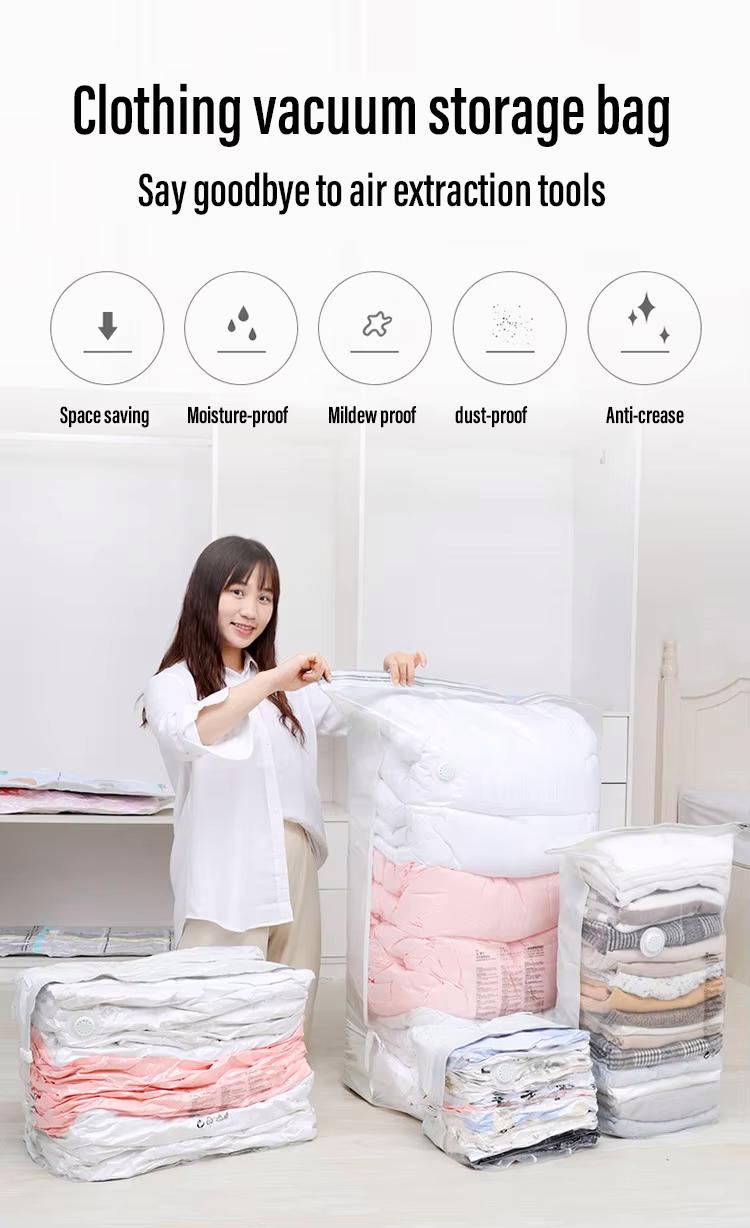 Thickened No-Pump 3D Automatic Vacuum Compression Fabric Storage Bag for Clothes Quilts Duvets Jackets