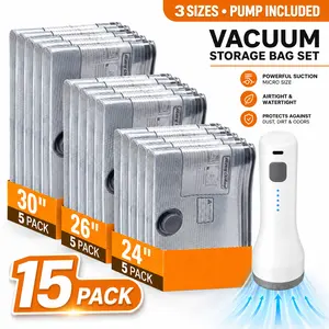 Vacuum Storage Bags with Cordless Pump, 15/18 Pack Compression Packing Bags for Travel, Space Saver Bags for Clothes, Luggage Packing, Closet Storage, Moving & Dorm Organization