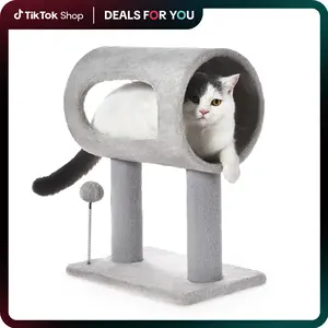 Made4Pets Cat Scratching Post 20.5" Grey Cat Tree with Tunnel Bed Carpet Tower Kitten Tree with Hanging Ball Safe Secure Tunnel Interactive Play for Indoor Cats All Ages