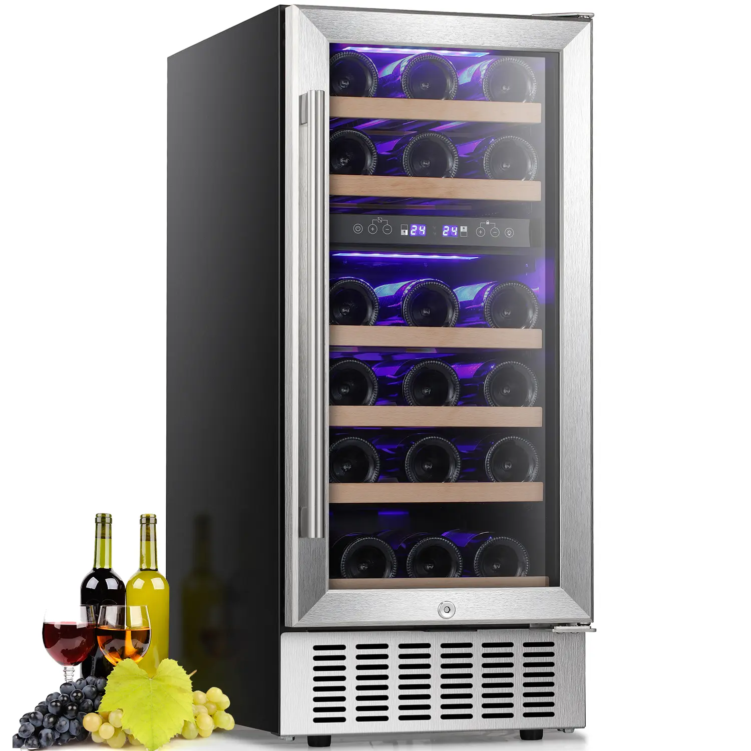 Antarctic Star 15" Wine Cooler Under Counter Beverage Refrigerator Beer Mini Fridge 28 Bottles Dual Zone Built-in Freestanding Stainless Steel Double-Layer Tempered Glass Door wine  cooler