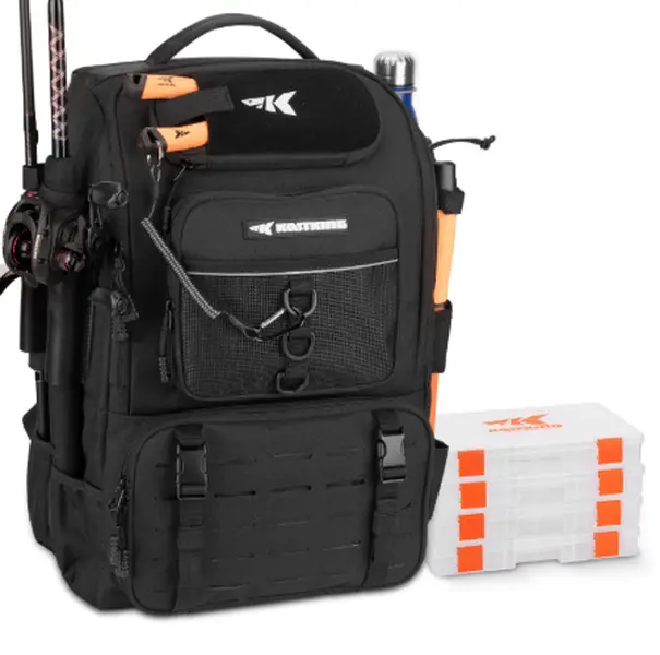 [Back to School Gift] KastKing Karryall 40L Fishing Tackle Backpack with Rod Holders & 4 Tackle Boxes, Waterproof Fishing Gear Storage Bag for Camping, Hunting & Outdoor Activities
