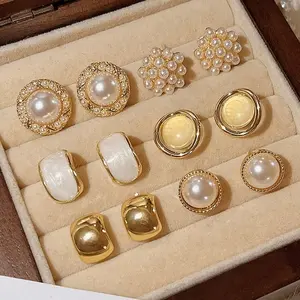 LunaLux 6-Pair Earring Set – Elegant Pearl & Gold Stud Collection