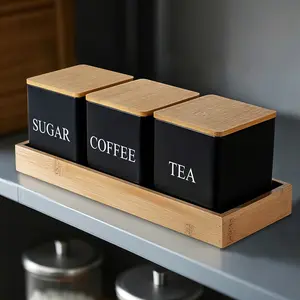 3-Piece & Storage Canister Set, Metal Coffee Bean Sugar Tea Container Box, Essential Kitchen Organization Supplies, Kitchen Pantry Storage