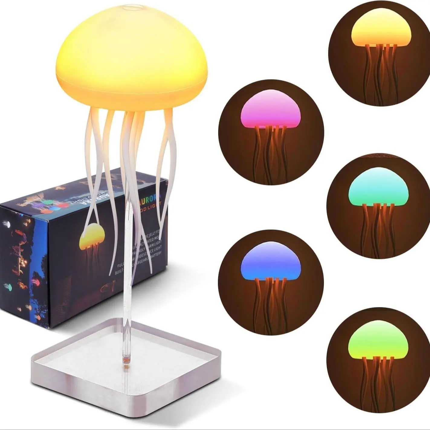 Jellyfish Design LED Night Light, USB Rechargeable RGB Color Changing Jellyfish Lamp, Floating Jellyfish Lamp with Remote Control, for Home Bedroom Living Room