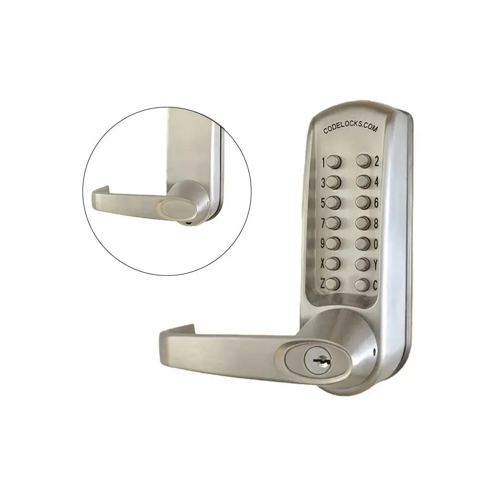 Codelocks CL615 Heavy-Duty Grade 2 Mechanical Door Lock, Brushed Steel, Quick Code Change, Optional Tubular Latchbolt with Passage Function for Warehouses, Offices, Leisure Facilities