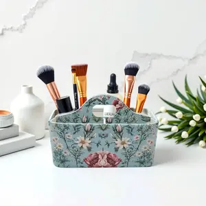 Multi-Purpose Leather Organizer - Floral & Gradient Finish Aesthetic Storage for Makeup Skincare Desk & Home Essentials with Versatile Design