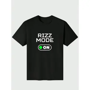 Rizz Mode Funny Meme Party Quote Joke T Shirt Rizz ModeT-Shirt Casual Digital Print 220g Pure Heavy 100% Cotton T Shirt Menswear Top Streetwear Tshirt Black Short Sleeve Crew Neck Fitted Medium Length Summer Party Tropical Crewneck Shortsleeve Wetsuit