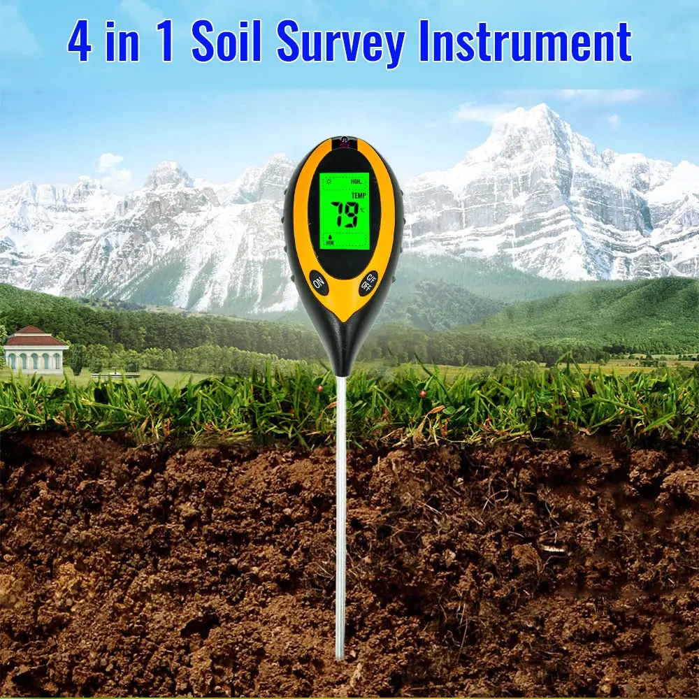 Electronic Digital Soil Tester, Temperature Humidity Ph Sunlight Intensity 4-In-1, Garden Farm Outdoor Plant Growth Soil Detector, Soil Test Meter