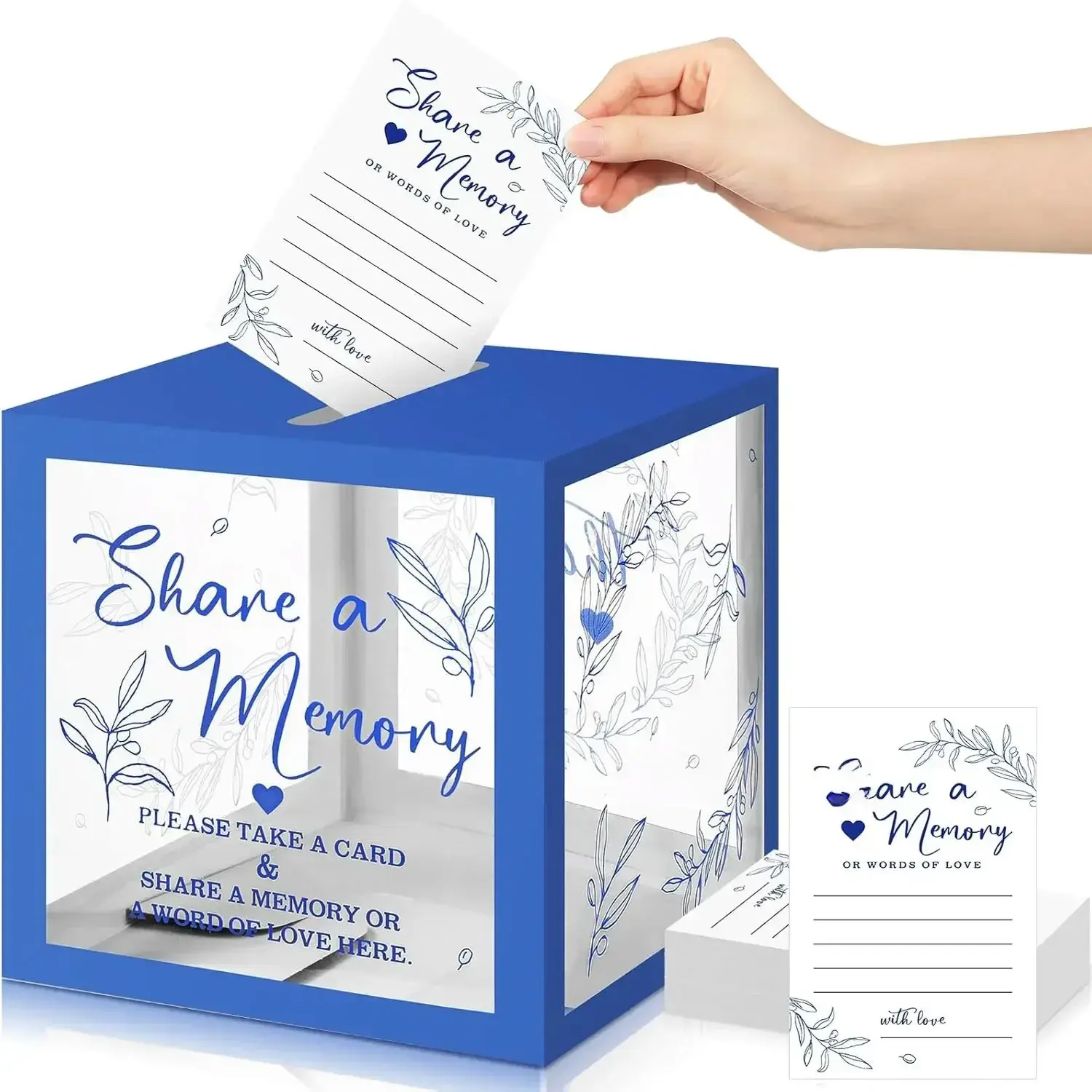 50 Pcs Blue Greenery Positive Message Cards, Versatile Card Accessory with Box for Funeral & Graduation Memory Collection (Office Stationery), Positive Message Card