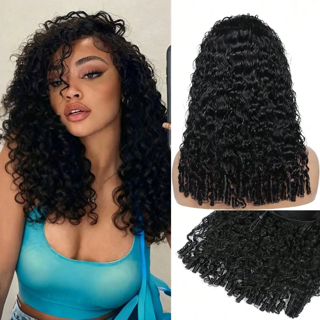 Hot Star Half Wig Human Hair for Women 22 Inch Burmese Curly with Spiral Curls End Glueless Wigs Flip Over Beginner Friendly Natural Color