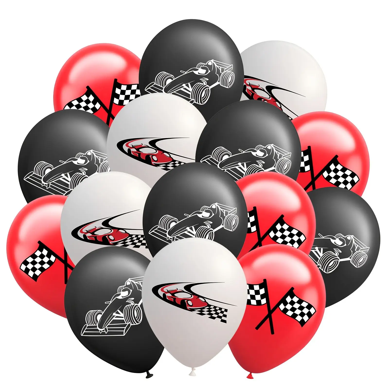18 racing balloons, 12 inch red black and white latex balloons, Checkered balloons, suitable for racing party decoration, racing birthday supplies, holiday party celebrations, birthday party decoration, Party Balloons Decorations