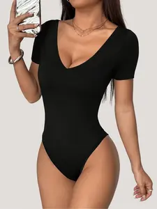 Women's Deep V Neck Tight-Fitting Jumpsuit, Slim Fit Short Sleeveless Romper, Perfect for Daily Parties