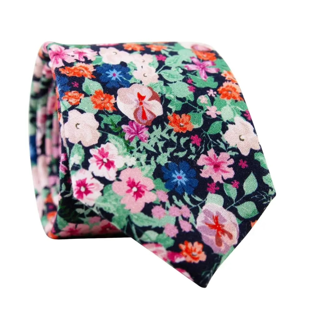 DAZI Men's Skinny Tie Floral Print Cotton Necktie, Great for Weddings, Groom, Groomsmen, Missions, Dances, Gifts. (Abyss)