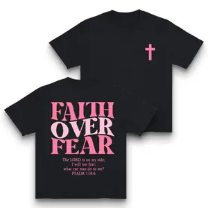 YD.S Print Cotton T-Shirt Faith Over Fear Graphic Tees - Vintage Trendy Urban Streetwear for Fashion Lovers - Stylish Casual Gym/Everyday Wear with Minimalist Bold Slogan & Soft Comfort For Women For Men