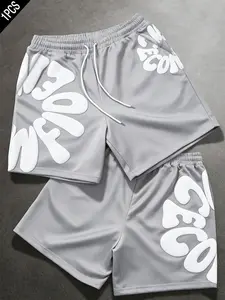 Men's Fashion Shorts, American Street Letter Print, Y2K Millennial 3D Print, Casual Comfortable, Streetwear, Suitable for All Seasons, Daily Wear