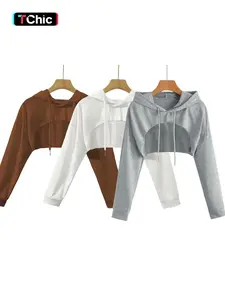 Women's Short Hooded Long Sleeve Sweatshirt, Casual Loose-Fit Pullover, Thin Kint Fabric, All Seasons Wear, Versatile Layering Piece