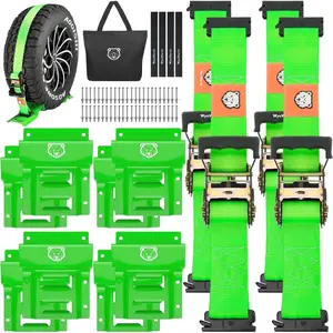 Wheel Chock Tie Down Straps kit for , E-Track Heavy-Duty Wheel Tie-Down Set for Lawn UTV ATVs, SUV,Mowers and  - 4500 lbs Break Strength, 4-Pack 2in x 8ft
