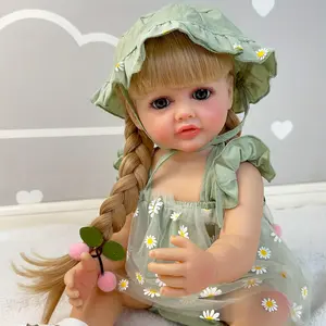 22 Inch 55cm Lifelike Princess Reborn Baby Girl Doll Full Soft Vinyl Body Can Stand Waterproof Bath Toy with Daisy Dress & Green Bonnet Ideal Birthday Gift for Kids Toddler Art Bebe Collection