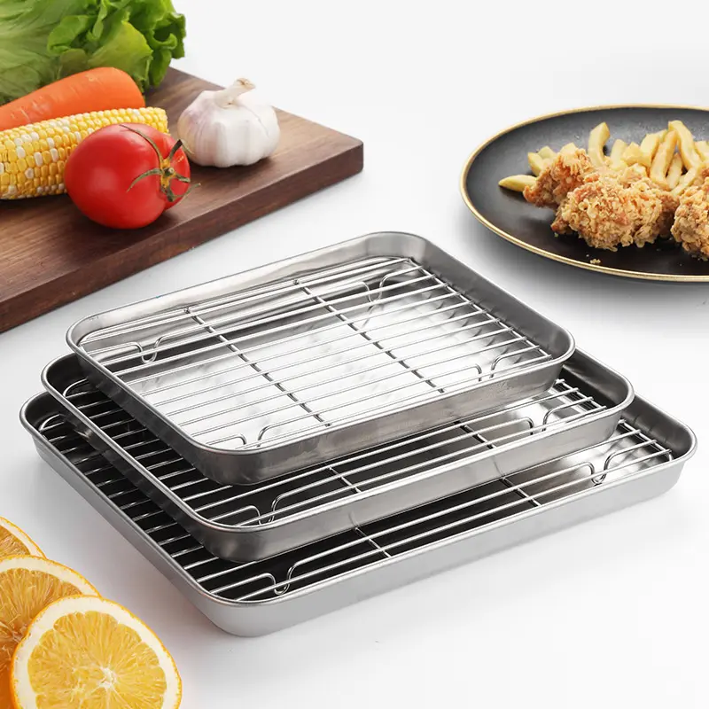 Stainless Steel Baking Sheet & Cooling Rack Set, Heavy-Duty Oven Safe Trays with Wire Racks, Non-Stick for Roasting, Baking & Meal Prep