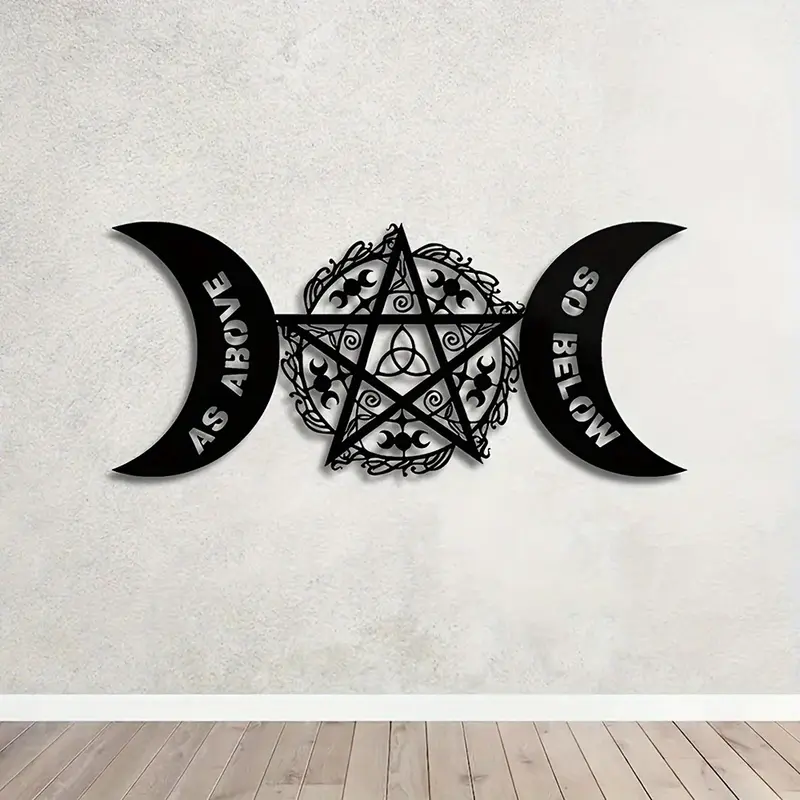 Metal Wall Art with Pentagram Design Classic Witchy Celestial Decor, Unique Artwork, Moon Phase Bedroom Sculpture, Easy to Hang Halloween Wall Art, Above Bed Wall Decor, Wall Decoration, Decoration Items