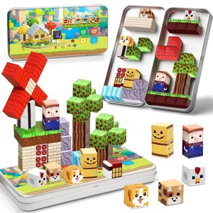 Magnetic building blocks set - Farm themed STEM learning toys with Iron box, DIY magnetic cubes, Magnetic Tiles for children, educational and creative building toys, Family Fun Game, perfect gift for Christmas, birthday