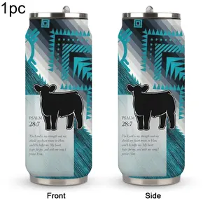 1pc 17oz Turquoise Aztec Cow Insulated Tumbler with Straw | Stainless Steel Travel Mug | "Psalm 28:7" Religious Quote Design | Southwestern Aztec Pattern | Double Wall Thermal Cup | Leakproof Lid | Perfect Gift for Christian & Country Lovers