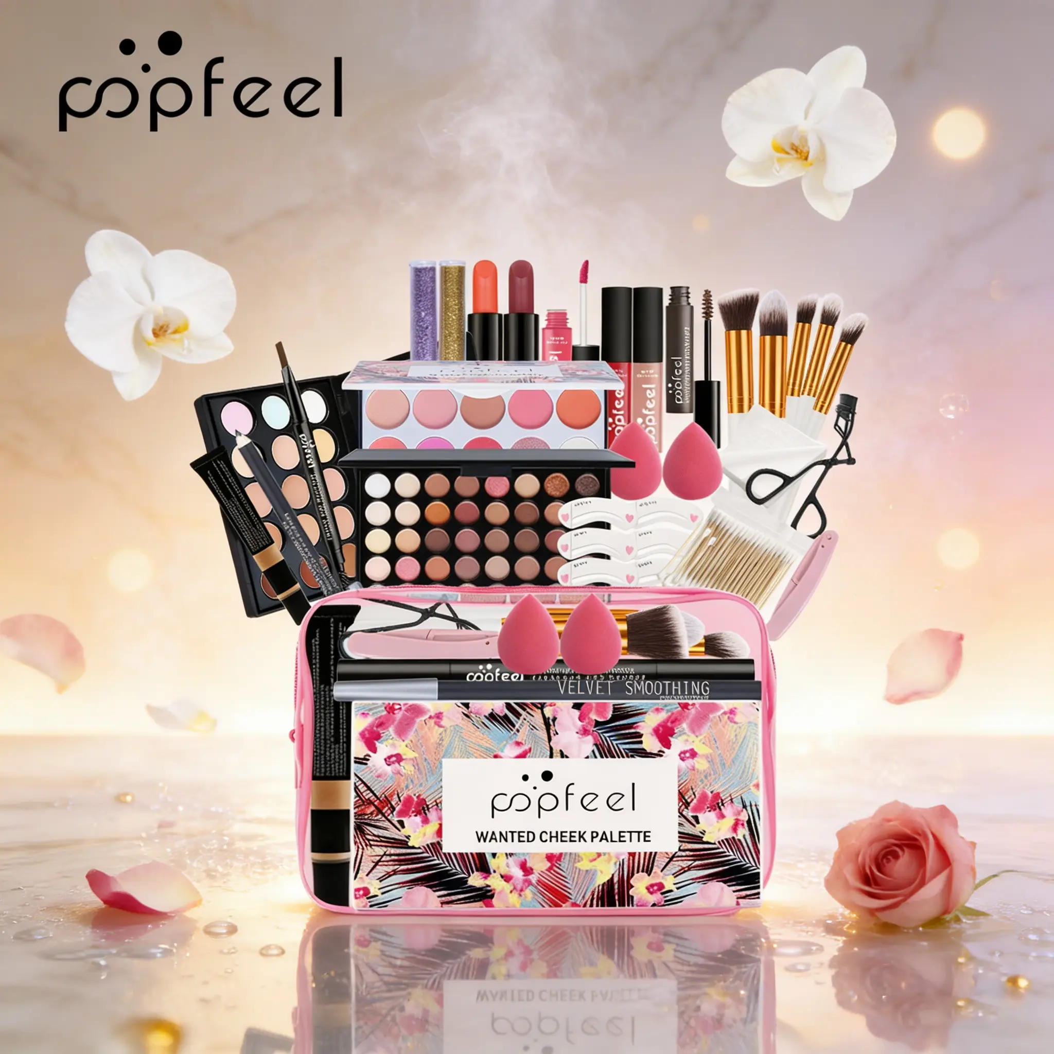 Popfeel Full Makeup Set for Beginners, Complete Cosmetic Kit with Eyeshadow, Glitter, Matte, Compact, Perfect Gift for Lovers, Easy to Use, Safe Ingredients, Beauty Set