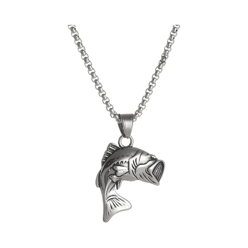 Largemouth Bass Fish Necklace, Fisherman Stainless Steel Jumping Bass Pendant