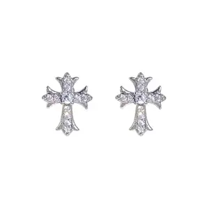 CZ Cross Stud Earrings for Men Women Streetwear Hip Hop Punk Unisex Earrings