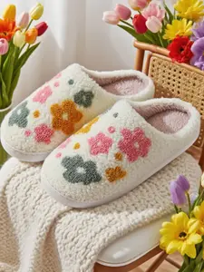 Autumn Winter New Comfortable Soft Thick Sole Non-Slip Colorful Floral Pattern Cute Casual Home Slippers for Men Women Unisex Footwear