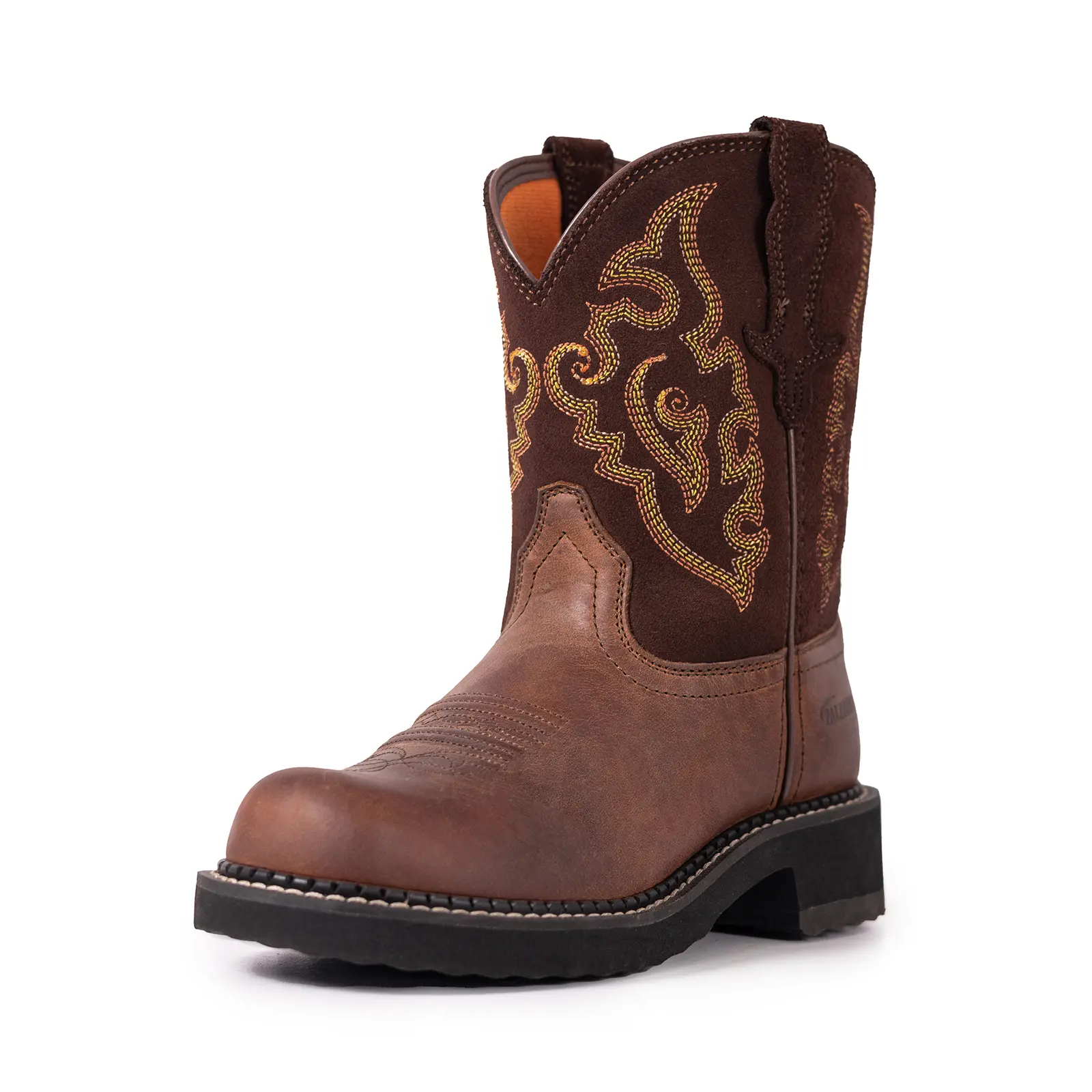 【Genuine Leather】Palitutu Cowgirl Boots for Women Round Toe Ankle Western Cowgirl boots Pull On Embroidered Full Grain Leather Brown PLT303609/PLT303611
