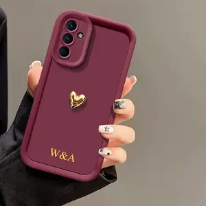 Phone Case - Personalized 3D Golden Love Heart Customized Name Initial Golden Hot Foil Letters Embossed Soft TPU Compatible with Samsung Galaxy S25 S24 S23 S22 S21 Ultra Plus S20 FE A56 A55 A54 A53 A52 A35 A34 A16 A15 A14 A13 4G 5G Protective Cover