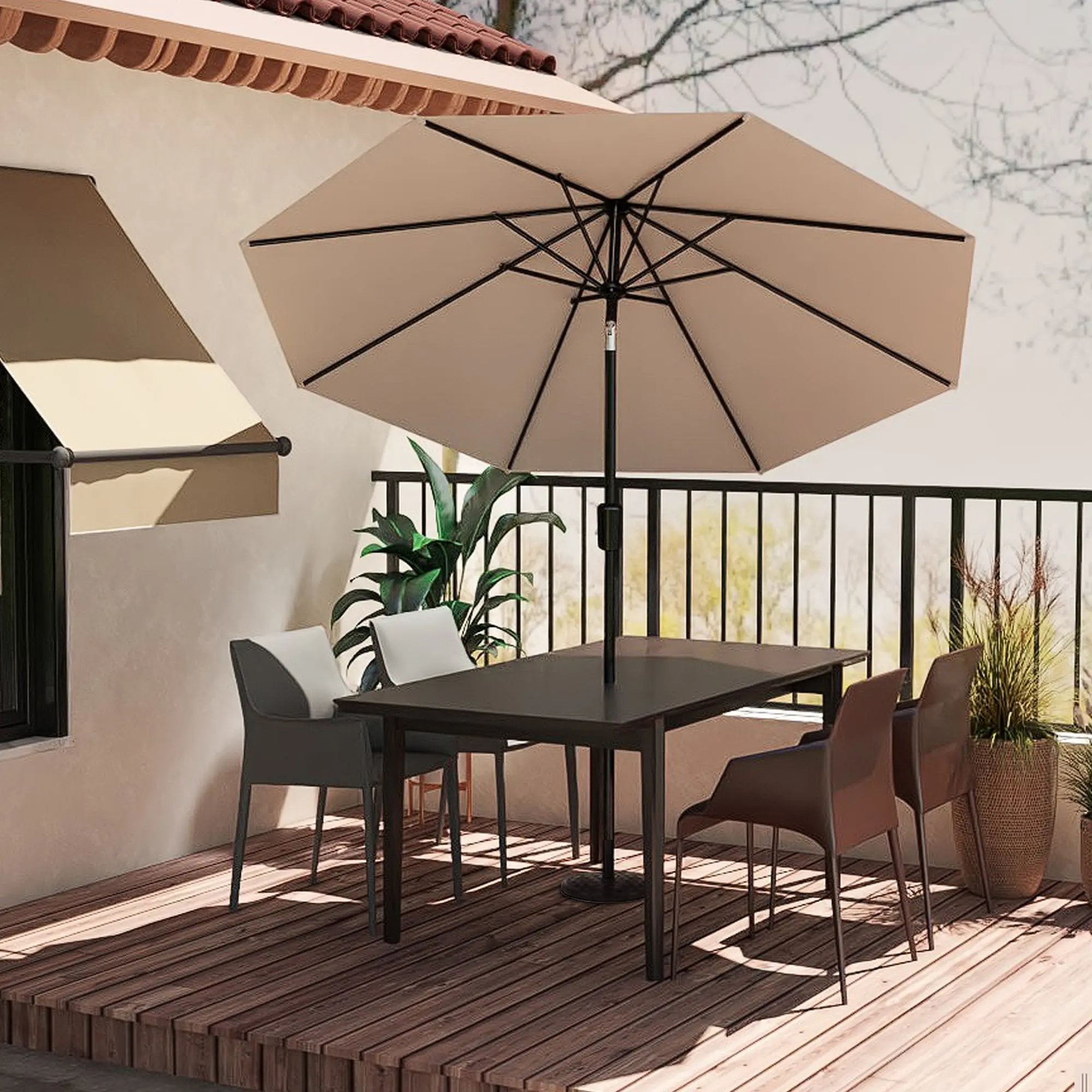 9ft Outdoor Patio Umbrella with Push Button Tilt Crank 8 Sturdy Ribs for Market Beach Pool Garden Deck Backyard Terrace Restaurant summergarden