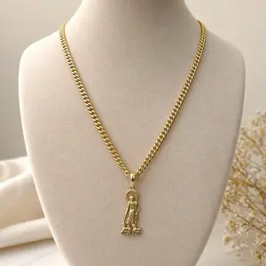 Cuban Link Chain Size 20 with San Lazaro Pendant Gold Tone Necklace for Men and Women