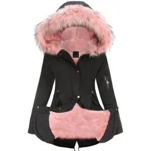 Elegant Women's Olive Green Parka - Mid-Length Warm Fleece-Lined Winter Coat with Hood, Side Pockets, and Zip-Up Front - Polyester, Machine Washable, Ladies Jackets for Winter