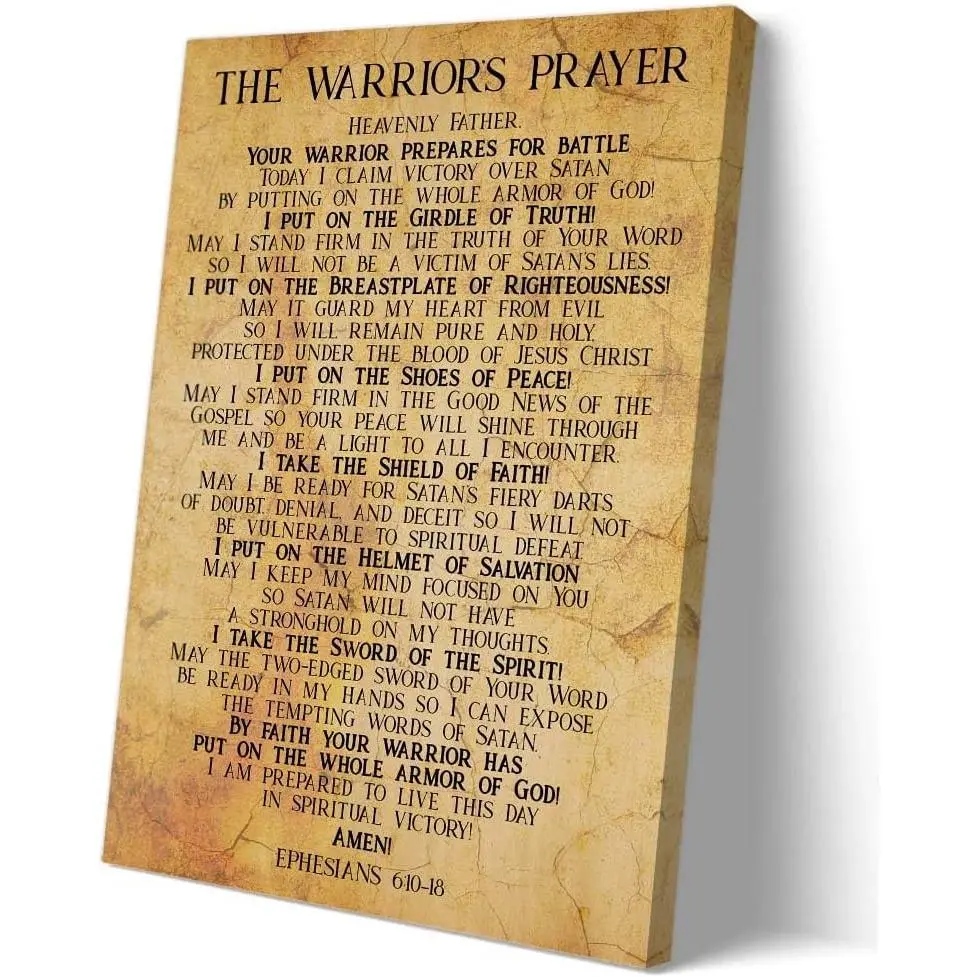 12x18 in Artistic Vintage Christian Print - Ephesians 6:10-18 Warrior Prayer Bible Verse Scripture, Stress Relief Inspirational Wall Art for Home Office Decor (Home Supplies, Posters & Prints)